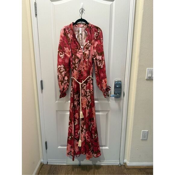 Kivari Hacienda Floral Maxi Dress in Burgundy -Spring summer Vacation size 4 NWT - Picture 4 of 6